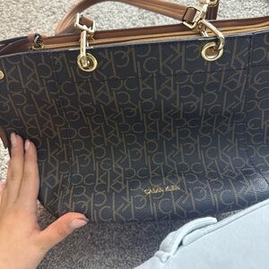 Calvin Klein Black and Tan Tote Bag